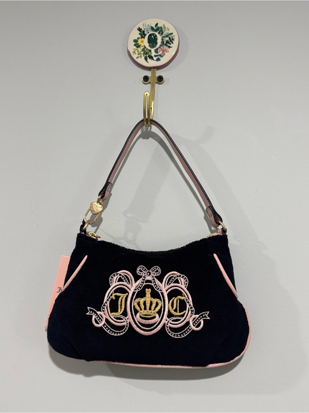 NWT Juicycouture Velvet Shoulder Bag with Pink Trim